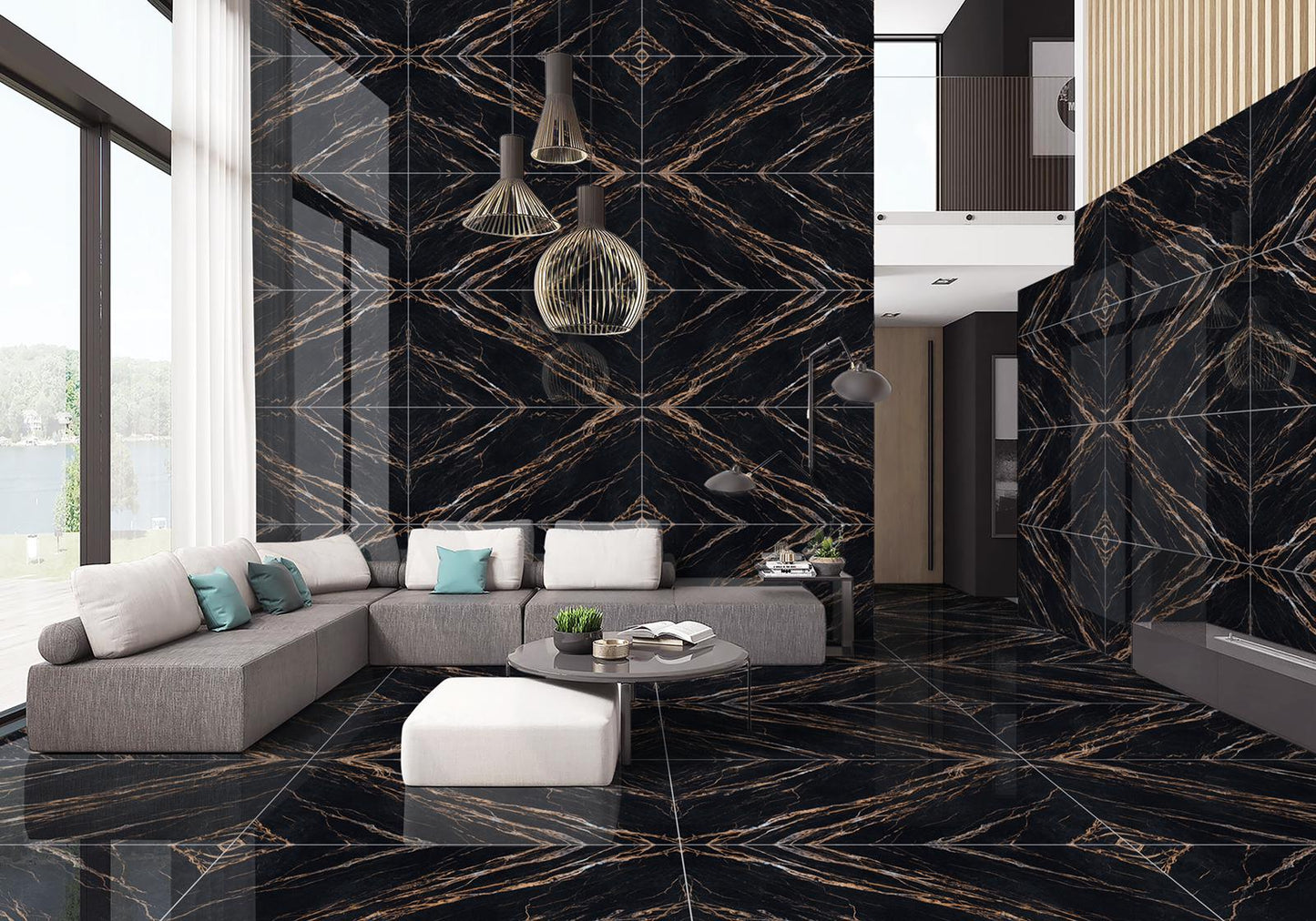 CARRELAGE LUXE EFFET MARBRE CARBON BLACK BOOKMATCH